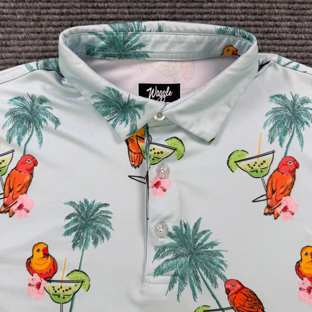 Waggle Golf Tropical Parrot Margarita Performance Polo Shirt Mens Large Casual - Picture 4 of 10